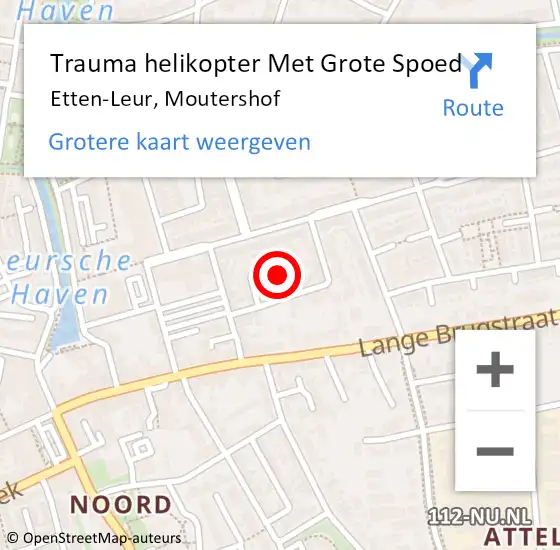 Locatie op kaart van de 112 melding: Trauma helikopter Met Grote Spoed Naar Etten-Leur, Moutershof op 27 oktober 2022 20:45