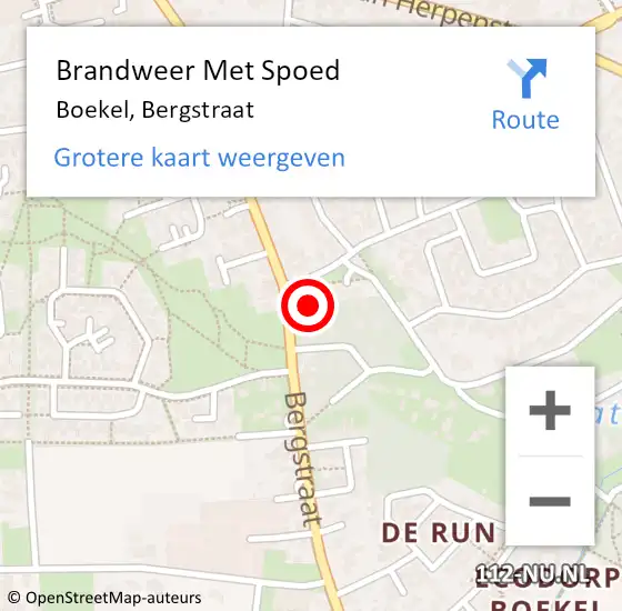 Locatie op kaart van de 112 melding: Brandweer Met Spoed Naar Boekel, Bergstraat op 27 oktober 2022 20:50