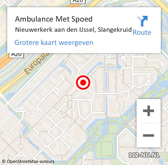 Locatie op kaart van de 112 melding: Ambulance Met Spoed Naar Nieuwerkerk aan den IJssel, Slangekruid op 3 augustus 2014 00:32