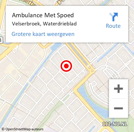 Locatie op kaart van de 112 melding: Ambulance Met Spoed Naar Velserbroek, Waterdrieblad op 27 oktober 2022 21:00