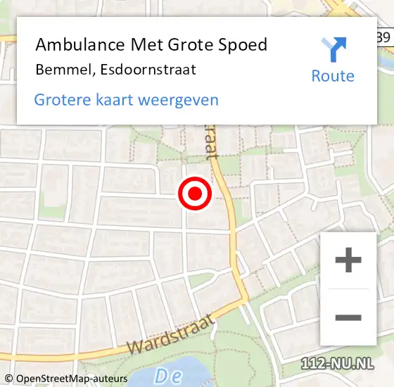 Locatie op kaart van de 112 melding: Ambulance Met Grote Spoed Naar Bemmel, Esdoornstraat op 27 oktober 2022 21:05