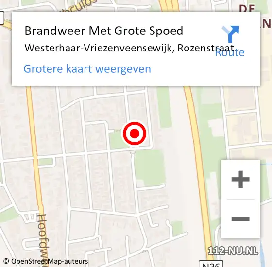 Locatie op kaart van de 112 melding: Brandweer Met Grote Spoed Naar Westerhaar-Vriezenveensewijk, Rozenstraat op 27 oktober 2022 21:11