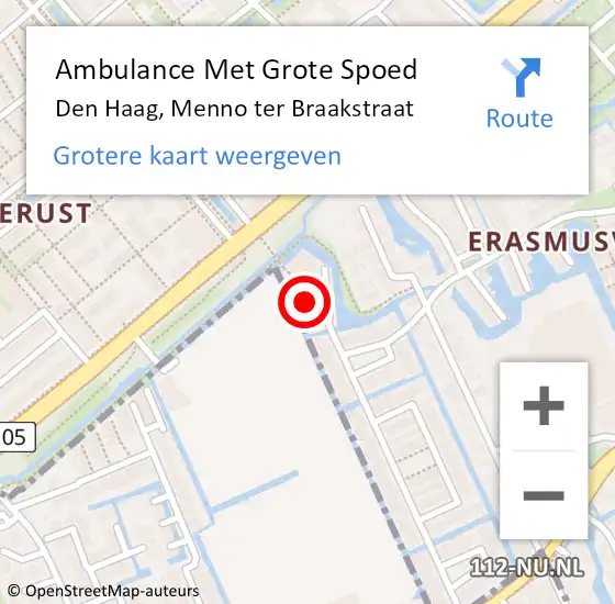 Locatie op kaart van de 112 melding: Ambulance Met Grote Spoed Naar Den Haag, Menno ter Braakstraat op 27 oktober 2022 21:27