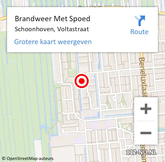 Locatie op kaart van de 112 melding: Brandweer Met Spoed Naar Schoonhoven, Voltastraat op 27 oktober 2022 21:35