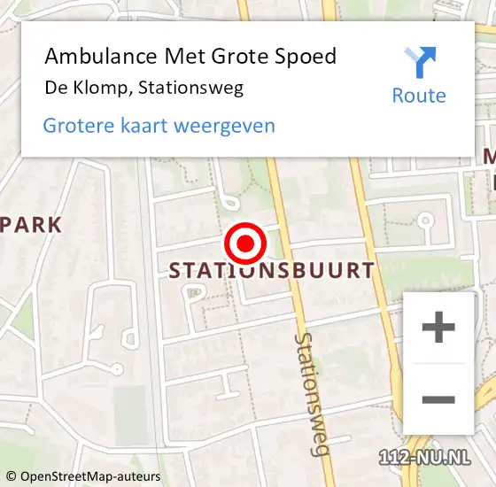 Locatie op kaart van de 112 melding: Ambulance Met Grote Spoed Naar De Klomp, Stationsweg op 27 oktober 2022 23:13