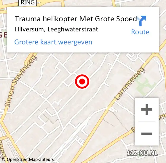 Locatie op kaart van de 112 melding: Trauma helikopter Met Grote Spoed Naar Hilversum, Leeghwaterstraat op 27 oktober 2022 23:27