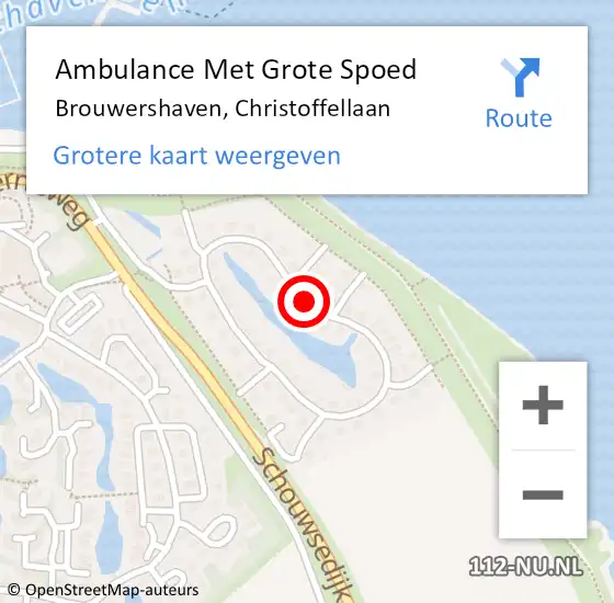 Locatie op kaart van de 112 melding: Ambulance Met Grote Spoed Naar Brouwershaven, Christoffellaan op 3 augustus 2014 00:51