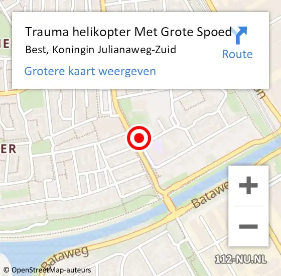 Locatie op kaart van de 112 melding: Trauma helikopter Met Grote Spoed Naar Best, Koningin Julianaweg-Zuid op 27 oktober 2022 23:47