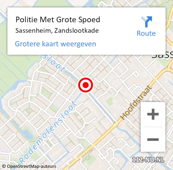 Locatie op kaart van de 112 melding: Politie Met Grote Spoed Naar Sassenheim, Zandslootkade op 28 oktober 2022 01:07