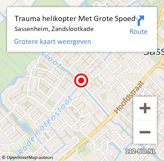 Locatie op kaart van de 112 melding: Trauma helikopter Met Grote Spoed Naar Sassenheim, Zandslootkade op 28 oktober 2022 01:07