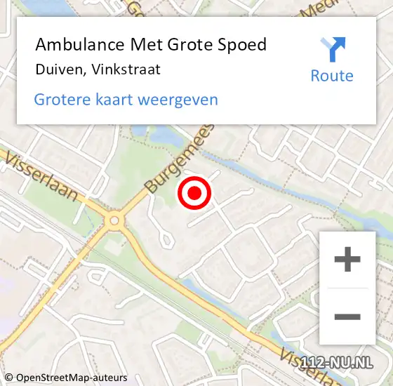 Locatie op kaart van de 112 melding: Ambulance Met Grote Spoed Naar Duiven, Vinkstraat op 28 oktober 2022 02:30