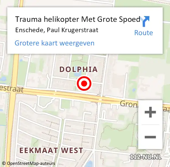 Locatie op kaart van de 112 melding: Trauma helikopter Met Grote Spoed Naar Enschede, Paul Krugerstraat op 28 oktober 2022 02:48