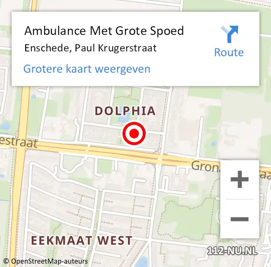 Locatie op kaart van de 112 melding: Ambulance Met Grote Spoed Naar Enschede, Paul Krugerstraat op 28 oktober 2022 02:49