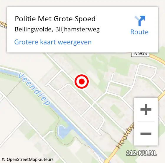 Locatie op kaart van de 112 melding: Politie Met Grote Spoed Naar Bellingwolde, Blijhamsterweg op 28 oktober 2022 05:50