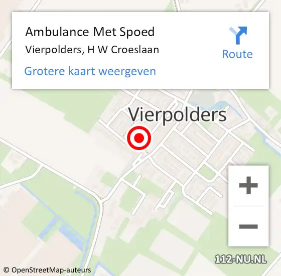 Locatie op kaart van de 112 melding: Ambulance Met Spoed Naar Vierpolders, H W Croeslaan op 28 oktober 2022 06:24