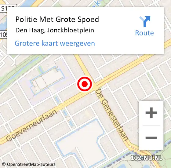 Locatie op kaart van de 112 melding: Politie Met Grote Spoed Naar Den Haag, Jonckbloetplein op 28 oktober 2022 06:32