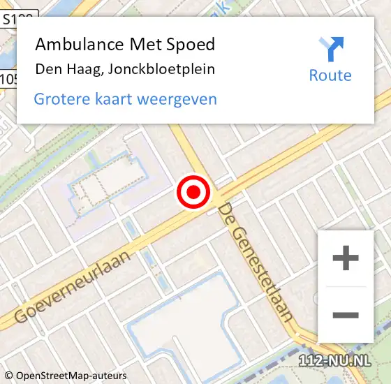 Locatie op kaart van de 112 melding: Ambulance Met Spoed Naar Den Haag, Jonckbloetplein op 28 oktober 2022 06:35