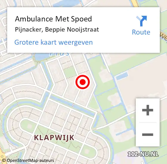 Locatie op kaart van de 112 melding: Ambulance Met Spoed Naar Pijnacker, Beppie Nooijstraat op 28 oktober 2022 06:44