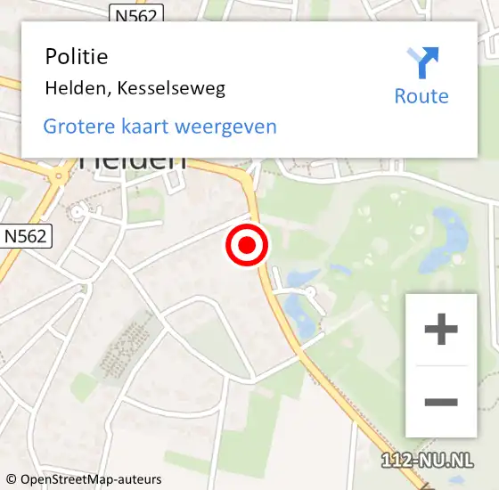 Locatie op kaart van de 112 melding: Politie Helden, Kesselseweg op 28 oktober 2022 06:57