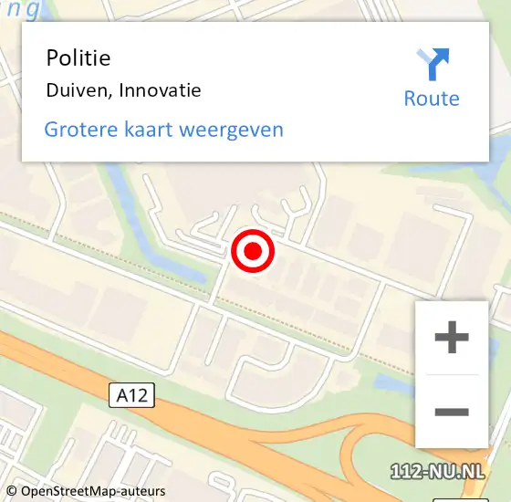 Locatie op kaart van de 112 melding: Politie Duiven, Innovatie op 28 oktober 2022 07:13