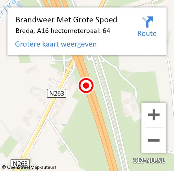 Locatie op kaart van de 112 melding: Brandweer Met Grote Spoed Naar Breda, A16 hectometerpaal: 64 op 28 oktober 2022 07:15