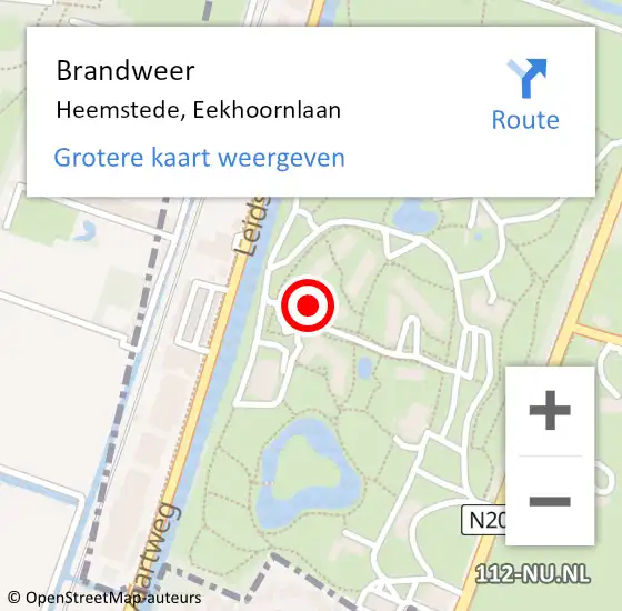 Locatie op kaart van de 112 melding: Brandweer Heemstede, Eekhoornlaan op 28 oktober 2022 07:48