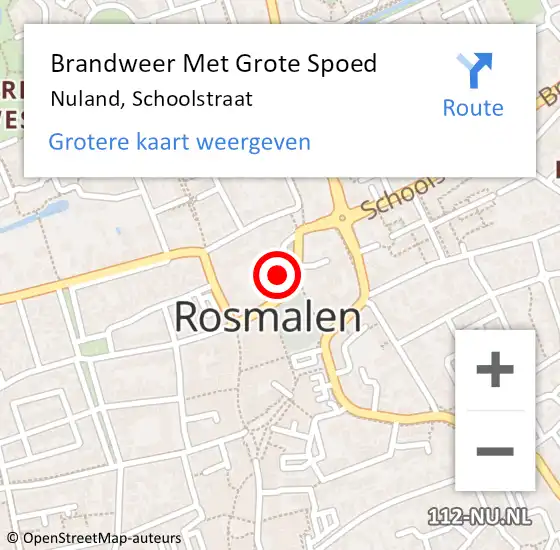 Locatie op kaart van de 112 melding: Brandweer Met Grote Spoed Naar Nuland, Schoolstraat op 28 oktober 2022 08:48