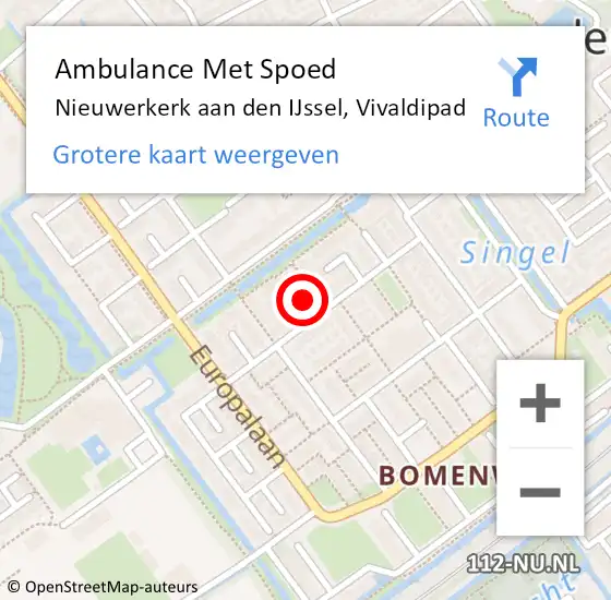 Locatie op kaart van de 112 melding: Ambulance Met Spoed Naar Nieuwerkerk aan den IJssel, Vivaldipad op 28 oktober 2022 09:05