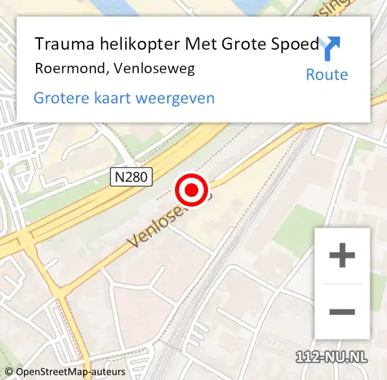 Locatie op kaart van de 112 melding: Trauma helikopter Met Grote Spoed Naar Roermond, Venloseweg op 28 oktober 2022 09:58