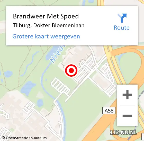 Locatie op kaart van de 112 melding: Brandweer Met Spoed Naar Tilburg, Dokter Bloemenlaan op 28 oktober 2022 10:00