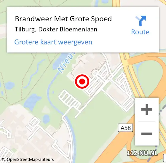 Locatie op kaart van de 112 melding: Brandweer Met Grote Spoed Naar Tilburg, Dokter Bloemenlaan op 28 oktober 2022 10:01