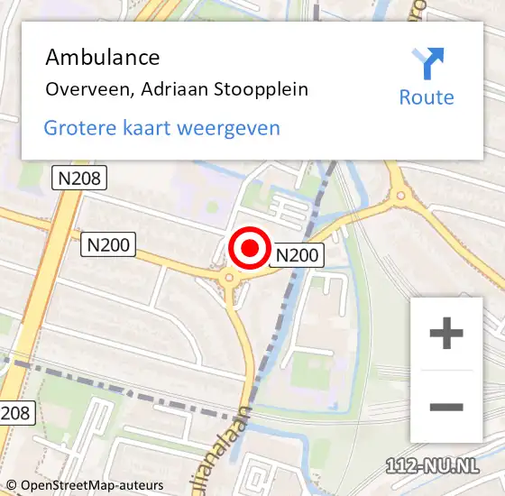 Locatie op kaart van de 112 melding: Ambulance Overveen, Adriaan Stoopplein op 28 oktober 2022 10:08