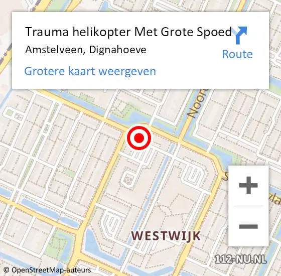 Locatie op kaart van de 112 melding: Trauma helikopter Met Grote Spoed Naar Amstelveen, Dignahoeve op 28 oktober 2022 10:29