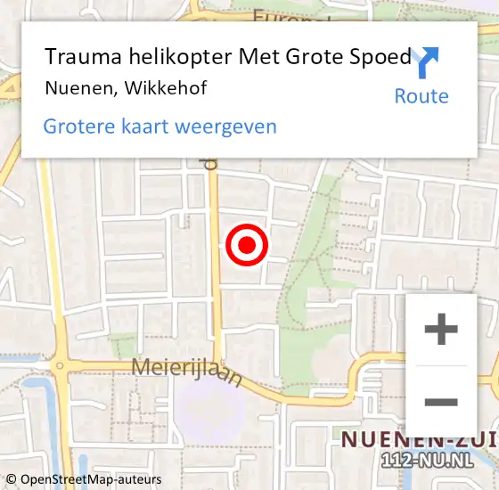 Locatie op kaart van de 112 melding: Trauma helikopter Met Grote Spoed Naar Nuenen, Wikkehof op 28 oktober 2022 10:51