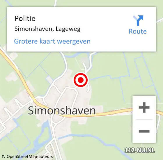 Locatie op kaart van de 112 melding: Politie Simonshaven, Lageweg op 28 oktober 2022 11:00