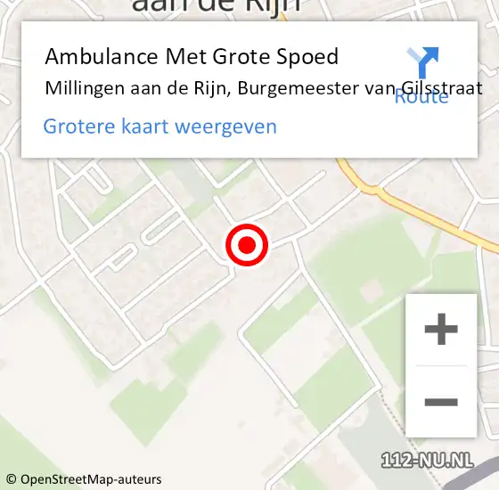 Locatie op kaart van de 112 melding: Ambulance Met Grote Spoed Naar Millingen aan de Rijn, Burgemeester van Gilsstraat op 28 oktober 2022 11:13