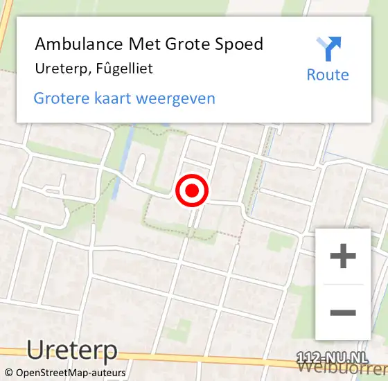 Locatie op kaart van de 112 melding: Ambulance Met Grote Spoed Naar Ureterp, Fûgelliet op 28 oktober 2022 11:23