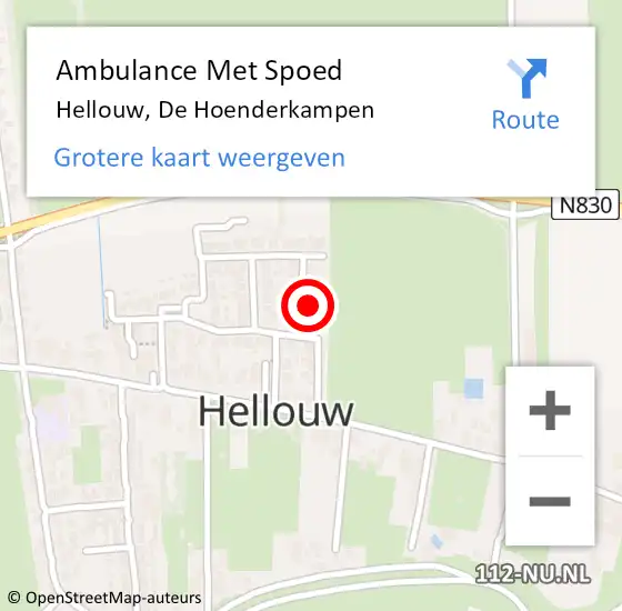 Locatie op kaart van de 112 melding: Ambulance Met Spoed Naar Hellouw, De Hoenderkampen op 28 oktober 2022 11:40