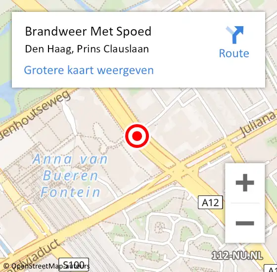 Locatie op kaart van de 112 melding: Brandweer Met Spoed Naar Den Haag, Prins Clauslaan op 28 oktober 2022 11:55