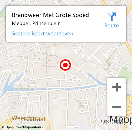 Locatie op kaart van de 112 melding: Brandweer Met Grote Spoed Naar Meppel, Prinsenplein op 28 oktober 2022 12:15