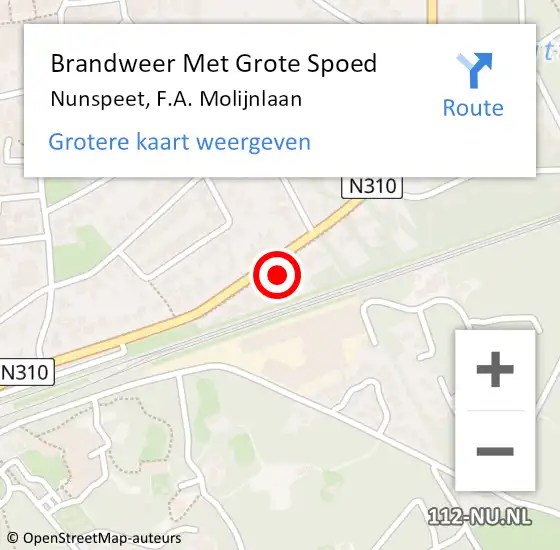 Locatie op kaart van de 112 melding: Brandweer Met Grote Spoed Naar Nunspeet, F.A. Molijnlaan op 28 oktober 2022 12:20