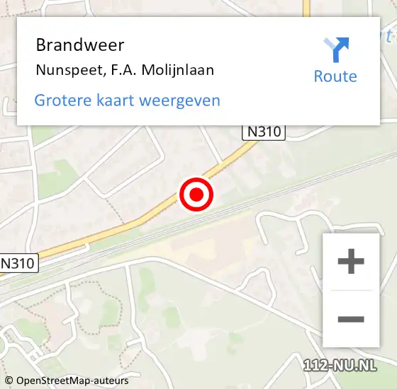 Locatie op kaart van de 112 melding: Brandweer Nunspeet, F.A. Molijnlaan op 28 oktober 2022 12:21