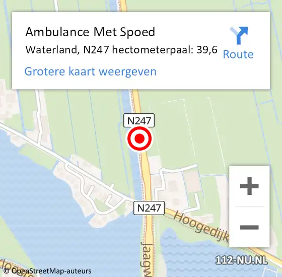 Locatie op kaart van de 112 melding: Ambulance Met Spoed Naar Waterland, N247 hectometerpaal: 39,6 op 28 oktober 2022 12:35