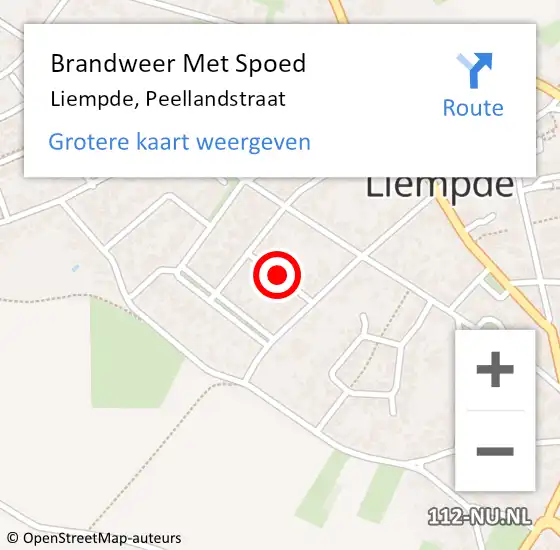 Locatie op kaart van de 112 melding: Brandweer Met Spoed Naar Liempde, Peellandstraat op 28 oktober 2022 13:04