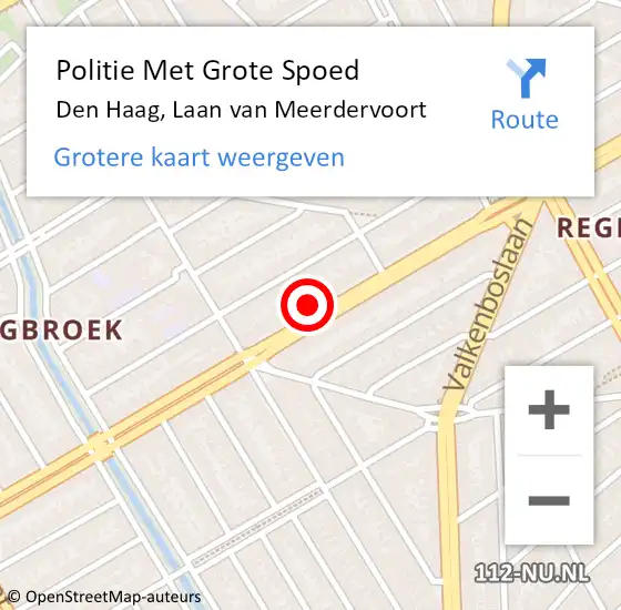 Locatie op kaart van de 112 melding: Politie Met Grote Spoed Naar Den Haag, Laan van Meerdervoort op 28 oktober 2022 13:24