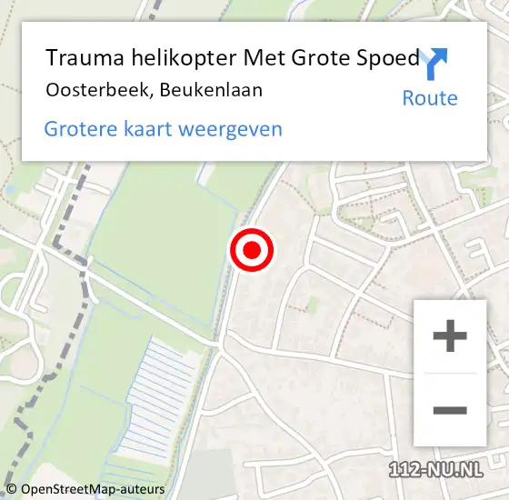Locatie op kaart van de 112 melding: Trauma helikopter Met Grote Spoed Naar Oosterbeek, Beukenlaan op 28 oktober 2022 13:34