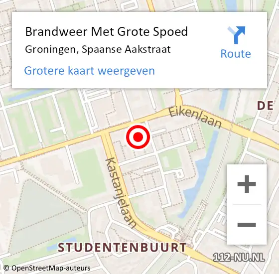 Locatie op kaart van de 112 melding: Brandweer Met Grote Spoed Naar Groningen, Spaanse Aakstraat op 28 oktober 2022 13:40