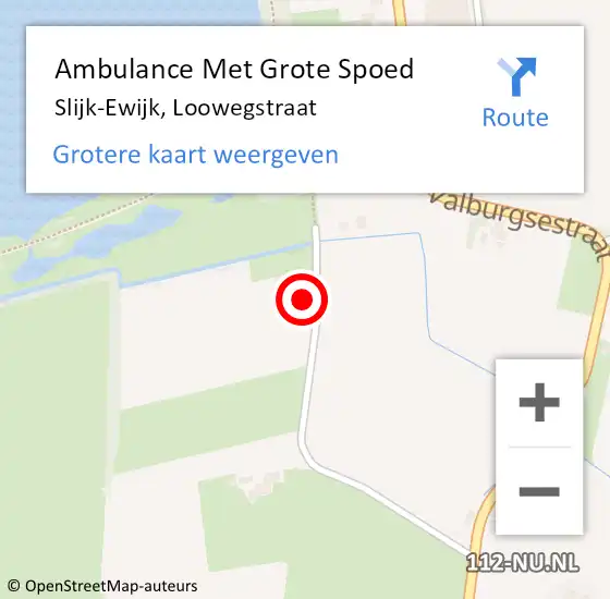 Locatie op kaart van de 112 melding: Ambulance Met Grote Spoed Naar Slijk-Ewijk, Loowegstraat op 28 oktober 2022 13:49