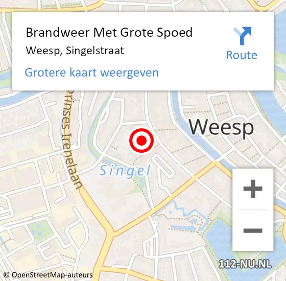 Locatie op kaart van de 112 melding: Brandweer Met Grote Spoed Naar Weesp, Singelstraat op 28 oktober 2022 13:55