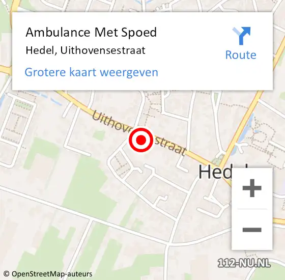 Locatie op kaart van de 112 melding: Ambulance Met Spoed Naar Hedel, Uithovensestraat op 28 oktober 2022 14:02